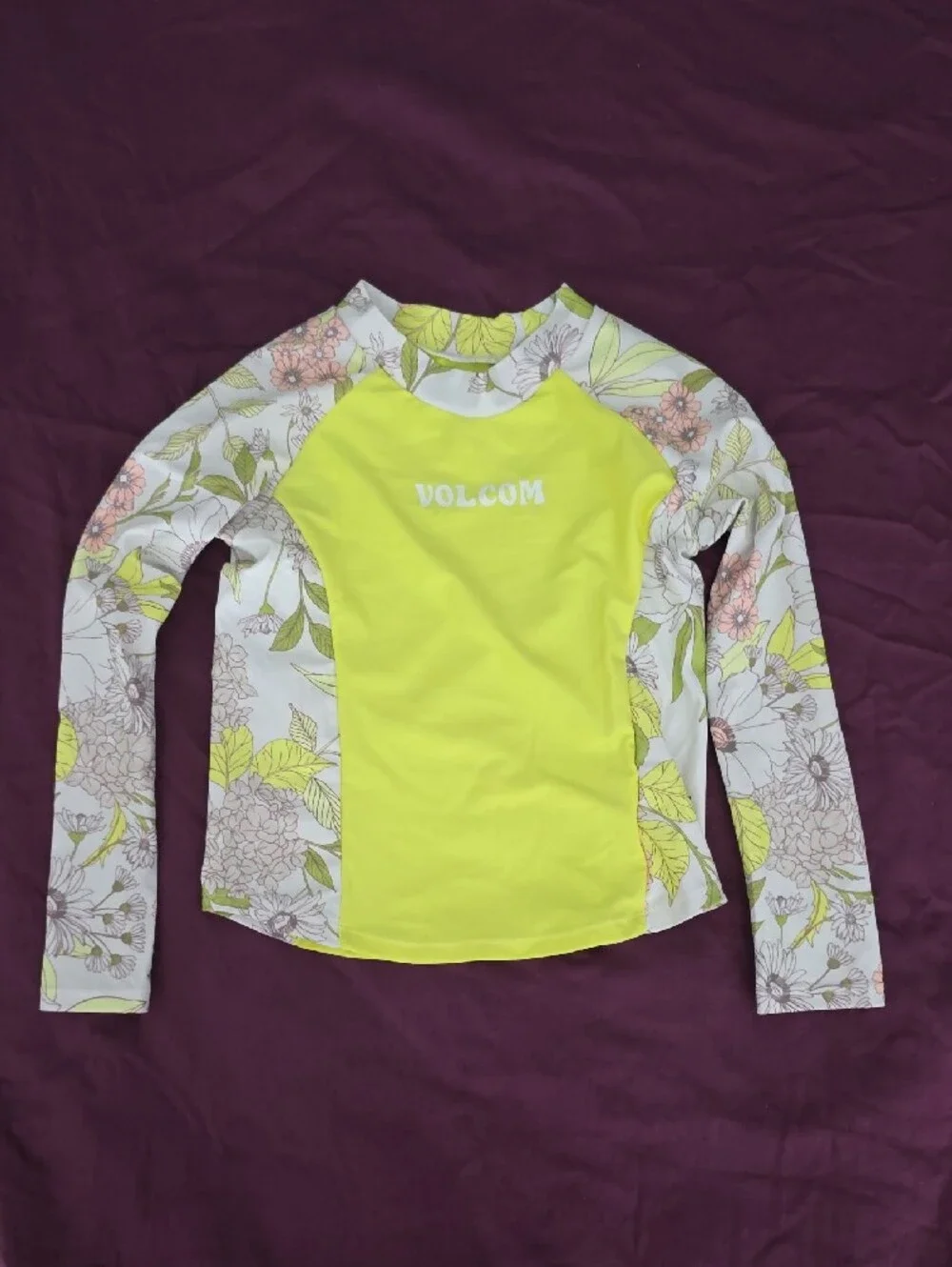 Volcom Neon Yellow and Floral Girls' Long Sleeve Rashguard Set